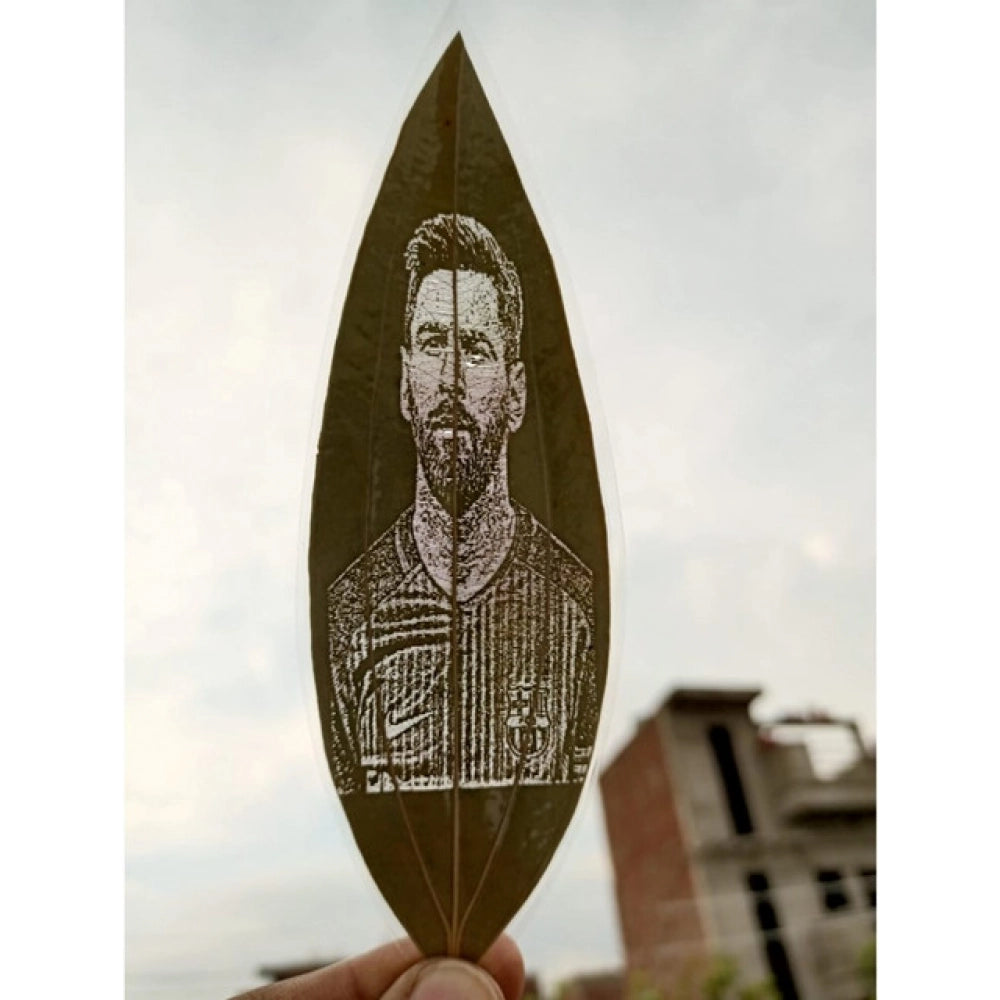 Generic Custom Engraved Leaf Art – Football Player Portrait on Natural Leaf