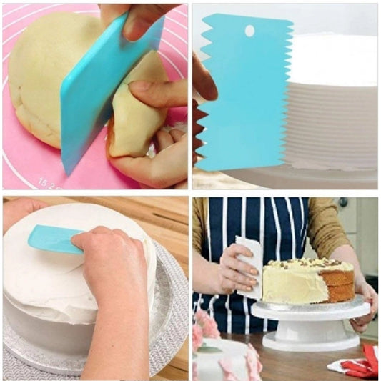 Generic Pack of 5_Plastic Dough And Cake Scraper Set – 3 Pieces (Color: Assorted))