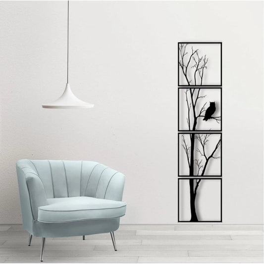 Generic 7 Decore Unique Vertical Tree Wall Art – 4 Piece Wooden Panel Set (Black) - Aura Living Gear