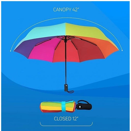 Generic Metal Portable Auto Travel Umbrella (Rainbow) - Aura Living Gear