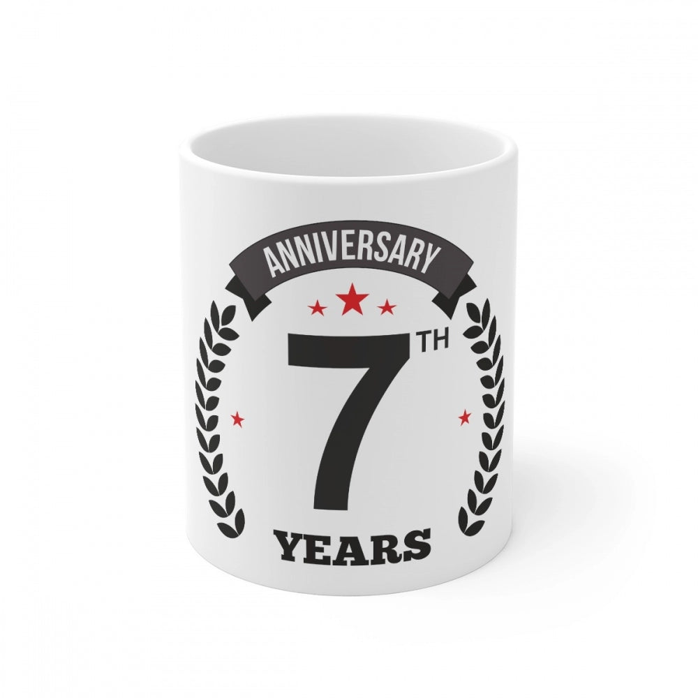 Aura Living Gear Ceramic 7th Anniversary Printed Coffee Mug (Color: White, Capacity:330ml)