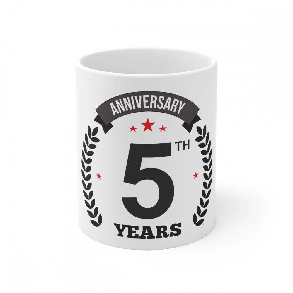 Aura Living Gear Ceramic 5th Anniversary Printed Coffee Mug (Color: White, Capacity:330ml)