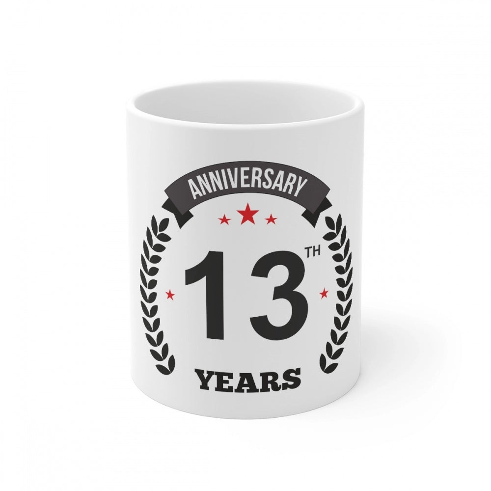 Aura Living Gear Ceramic 13th Anniversary Printed Coffee Mug (Color: White, Capacity:330ml)