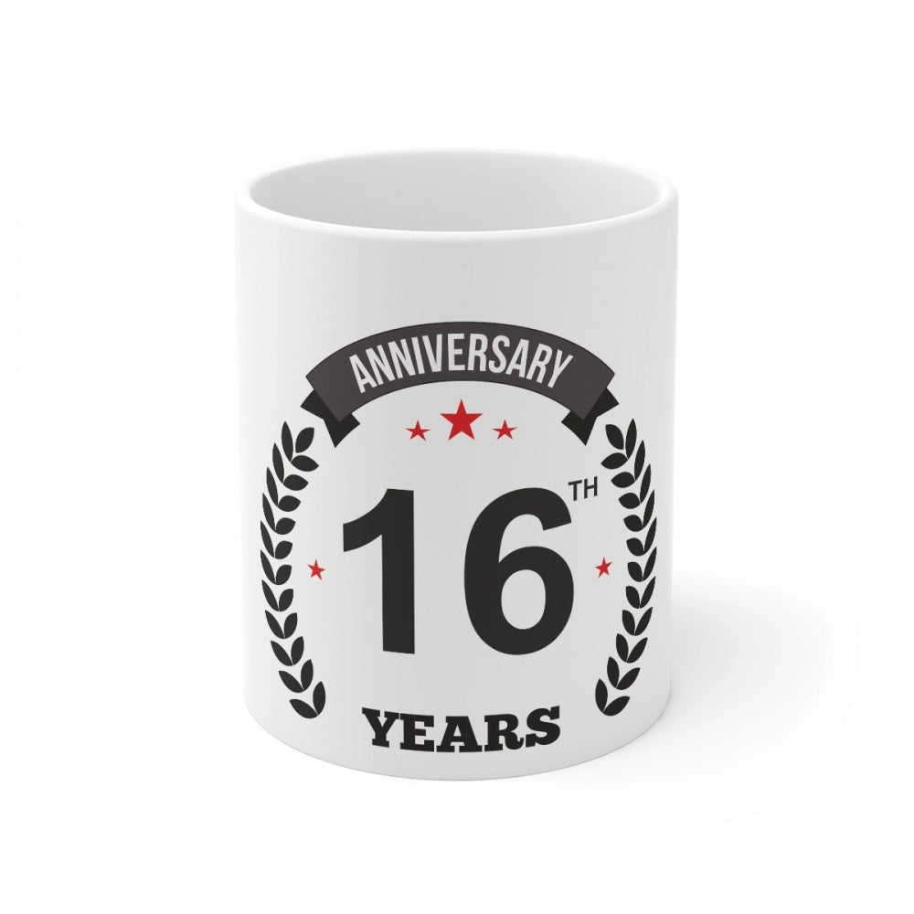 Aura Living Gear Ceramic 16th Anniversary Printed Coffee Mug (Color: White, Capacity:330ml)