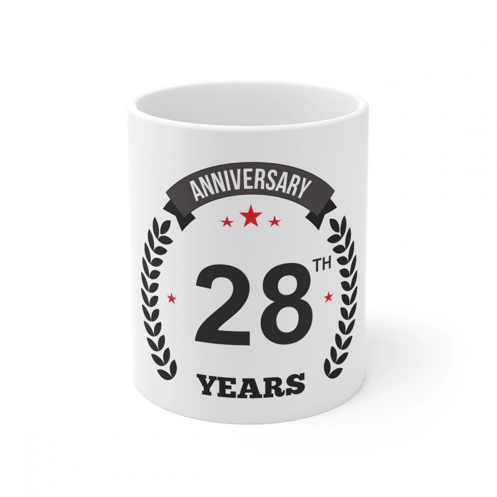 Aura Living Gear Ceramic 28th Anniversary Printed Coffee Mug (Color: White, Capacity:330ml)