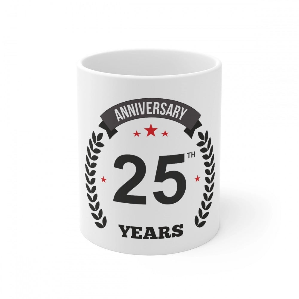 Aura Living Gear Ceramic 25th Anniversary Printed Coffee Mug (Color: White, Capacity:330ml)