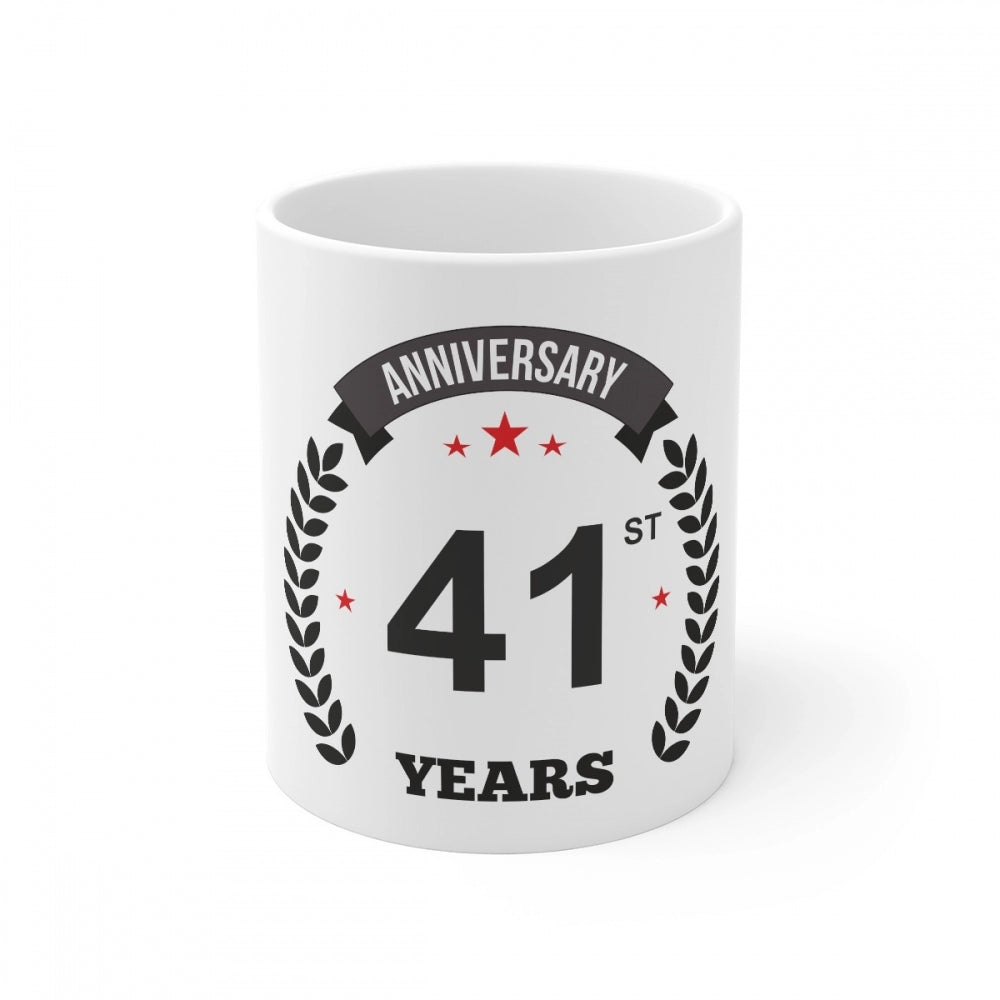 Aura Living Gear Ceramic 41st Anniversary Printed Coffee Mug (Color: White, Capacity:330ml)