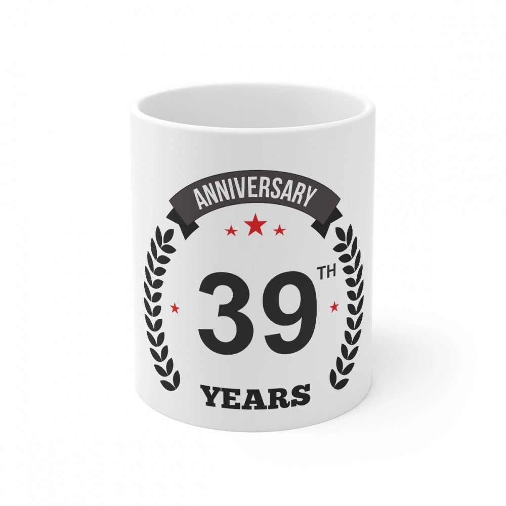 Aura Living Gear Ceramic 39th Anniversary Printed Coffee Mug (Color: White, Capacity:330ml)