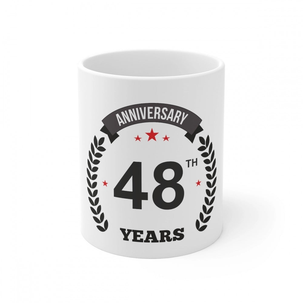 Aura Living Gear Ceramic 48th Anniversary Printed Coffee Mug (Color: White, Capacity:330ml)