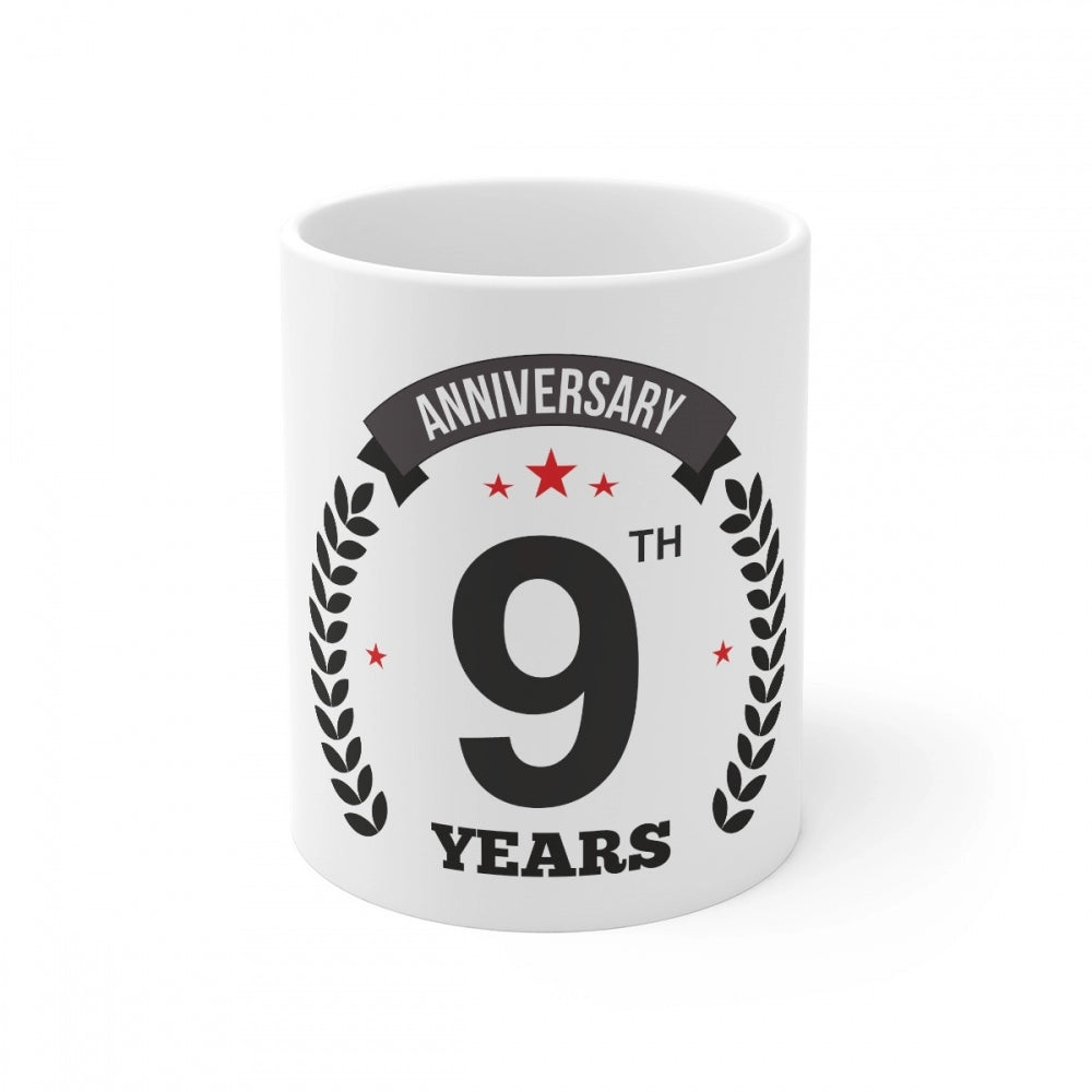Aura Living Gear Ceramic 9th Anniversary Printed Coffee Mug (Color: White, Capacity:330ml)