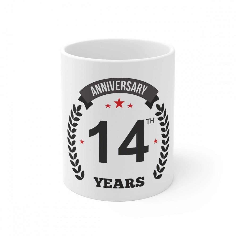 Aura Living Gear Ceramic 14th Anniversary Printed Coffee Mug (Color: White, Capacity:330ml)
