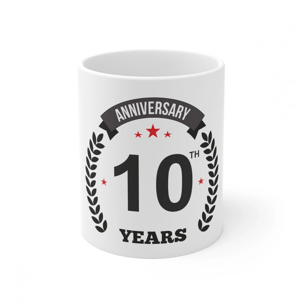 Aura Living Gear Ceramic 10th Anniversary Printed Coffee Mug (Color: White, Capacity:330ml)