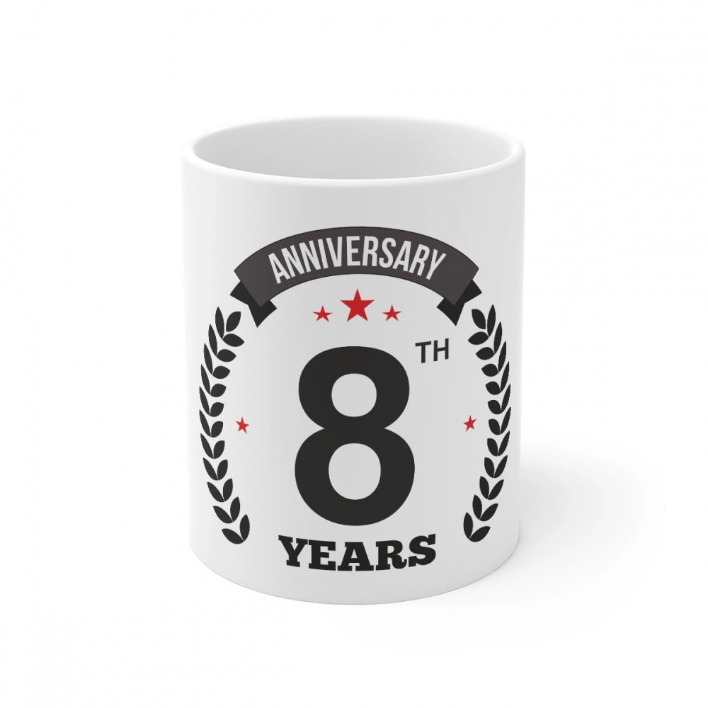 Aura Living Gear Ceramic 8th Anniversary Printed Coffee Mug (Color: White, Capacity:330ml)