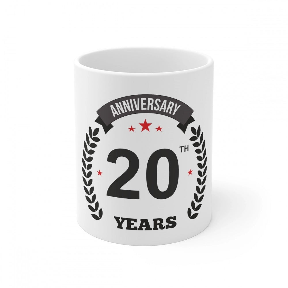 Aura Living Gear Ceramic 20th Anniversary Printed Coffee Mug (Color: White, Capacity:330ml)