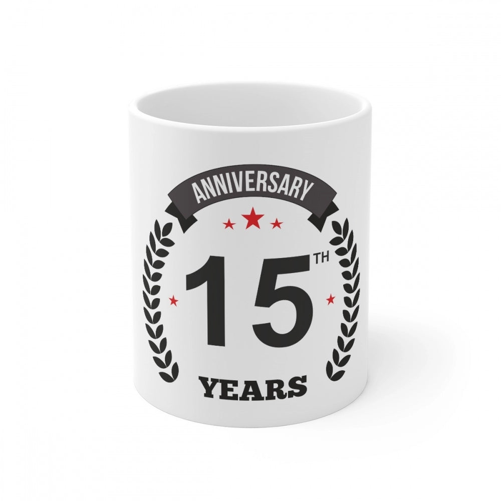 Aura Living Gear Ceramic 15th Anniversary Printed Coffee Mug (Color: White, Capacity:330ml)