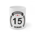 Aura Living Gear Ceramic 15th Anniversary Printed Coffee Mug (Color: White, Capacity:330ml)