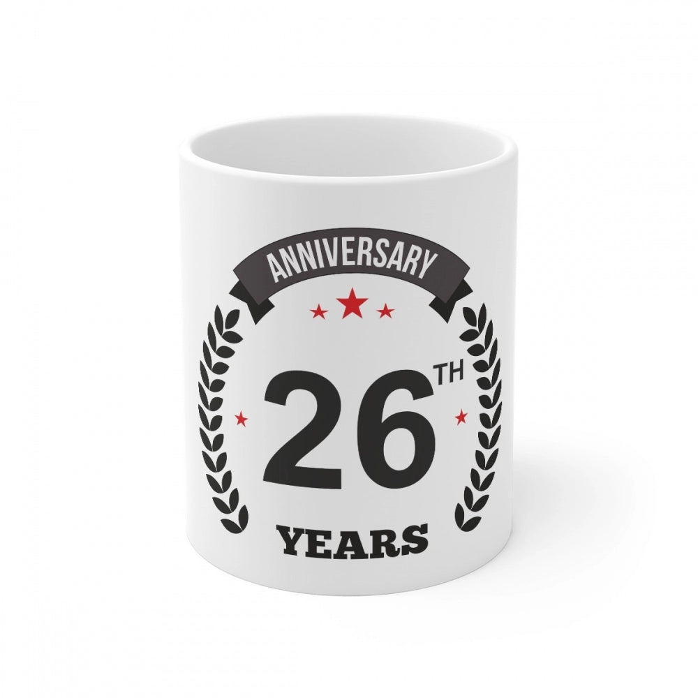 Aura Living Gear Ceramic 26th Anniversary Printed Coffee Mug (Color: White, Capacity:330ml)
