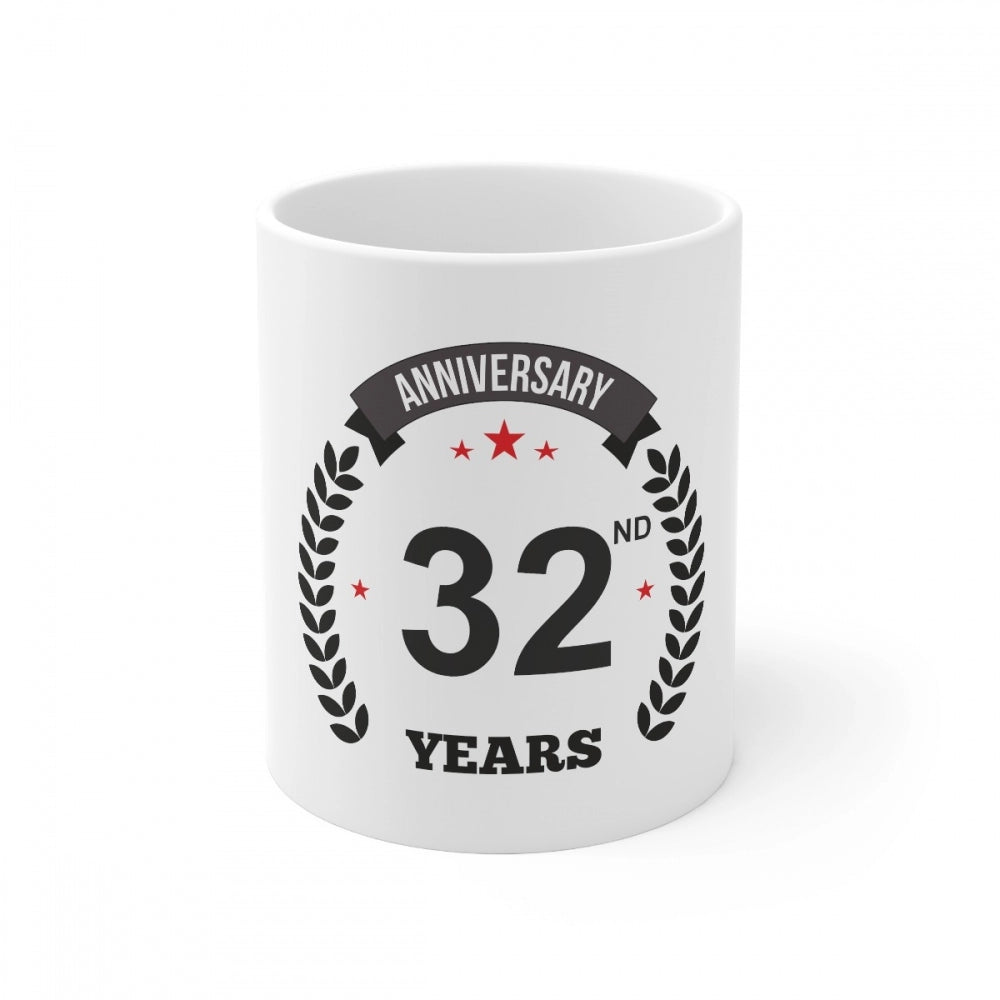 Aura Living Gear Ceramic 32nd Anniversary Printed Coffee Mug (Color: White, Capacity:330ml)