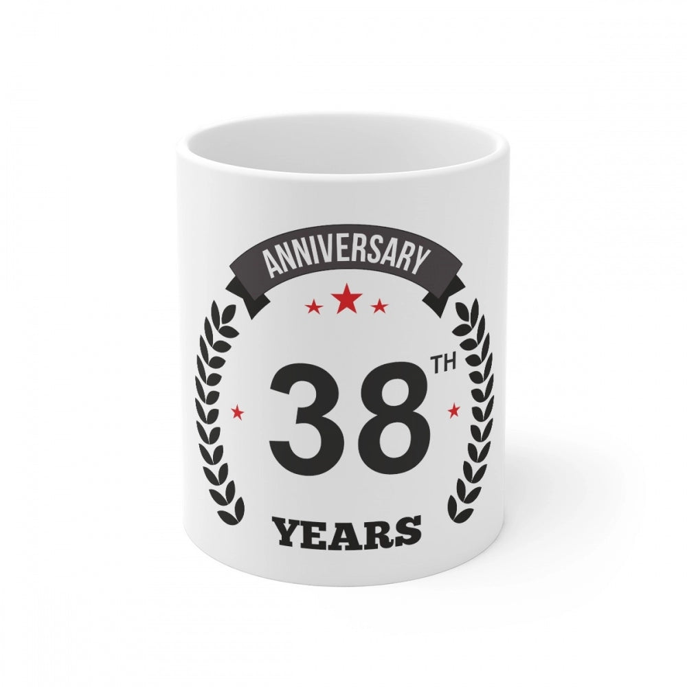 Aura Living Gear Ceramic 38th Anniversary Printed Coffee Mug (Color: White, Capacity:330ml)