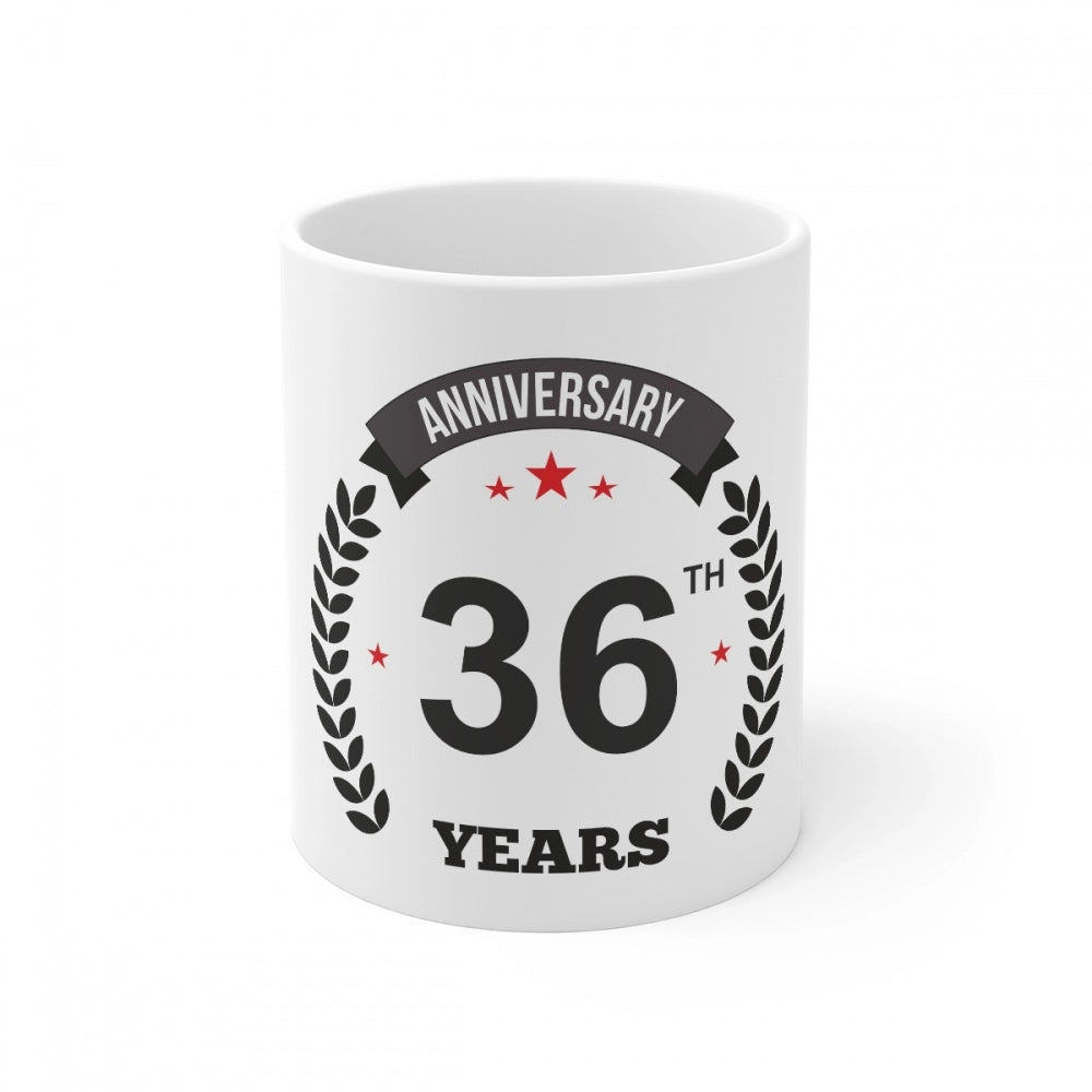 Aura Living Gear Ceramic 36th Anniversary Printed Coffee Mug (Color: White, Capacity:330ml)