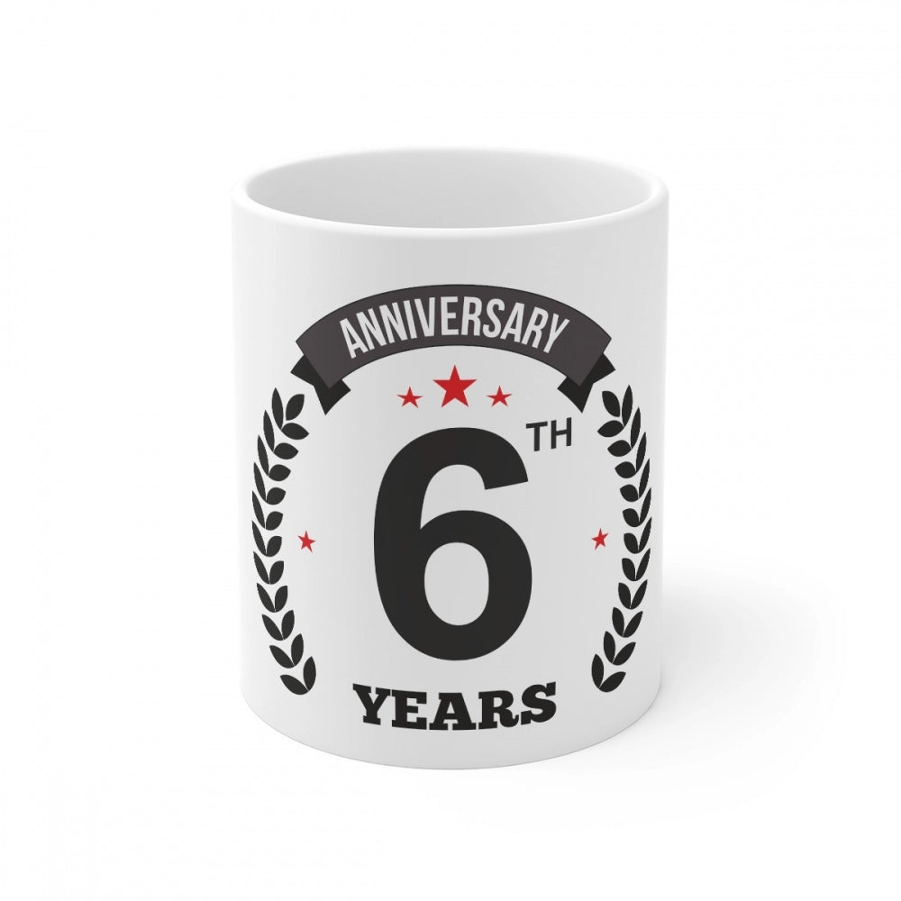 Aura Living Gear Ceramic 6th Anniversary Printed Coffee Mug (Color: White, Capacity:330ml)