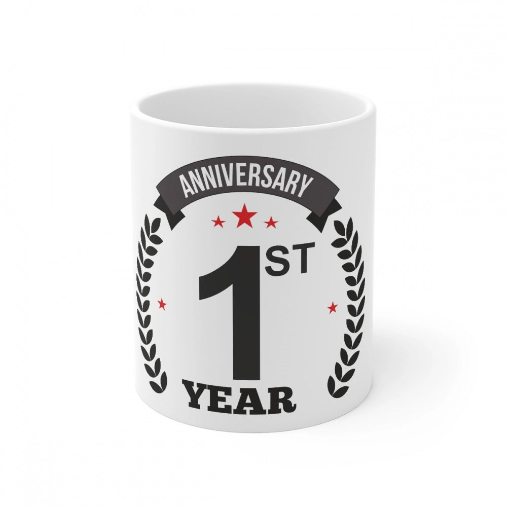 Aura Living Gear Ceramic 1st Anniversary Printed Coffee Mug (Color: White, Capacity:330ml)