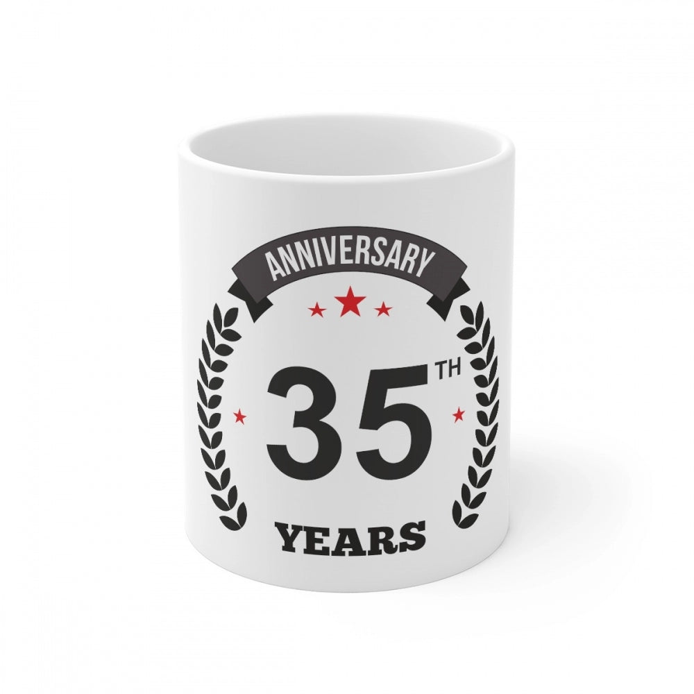 Aura Living Gear Ceramic 35th Anniversary Printed Coffee Mug (Color: White, Capacity:330ml)