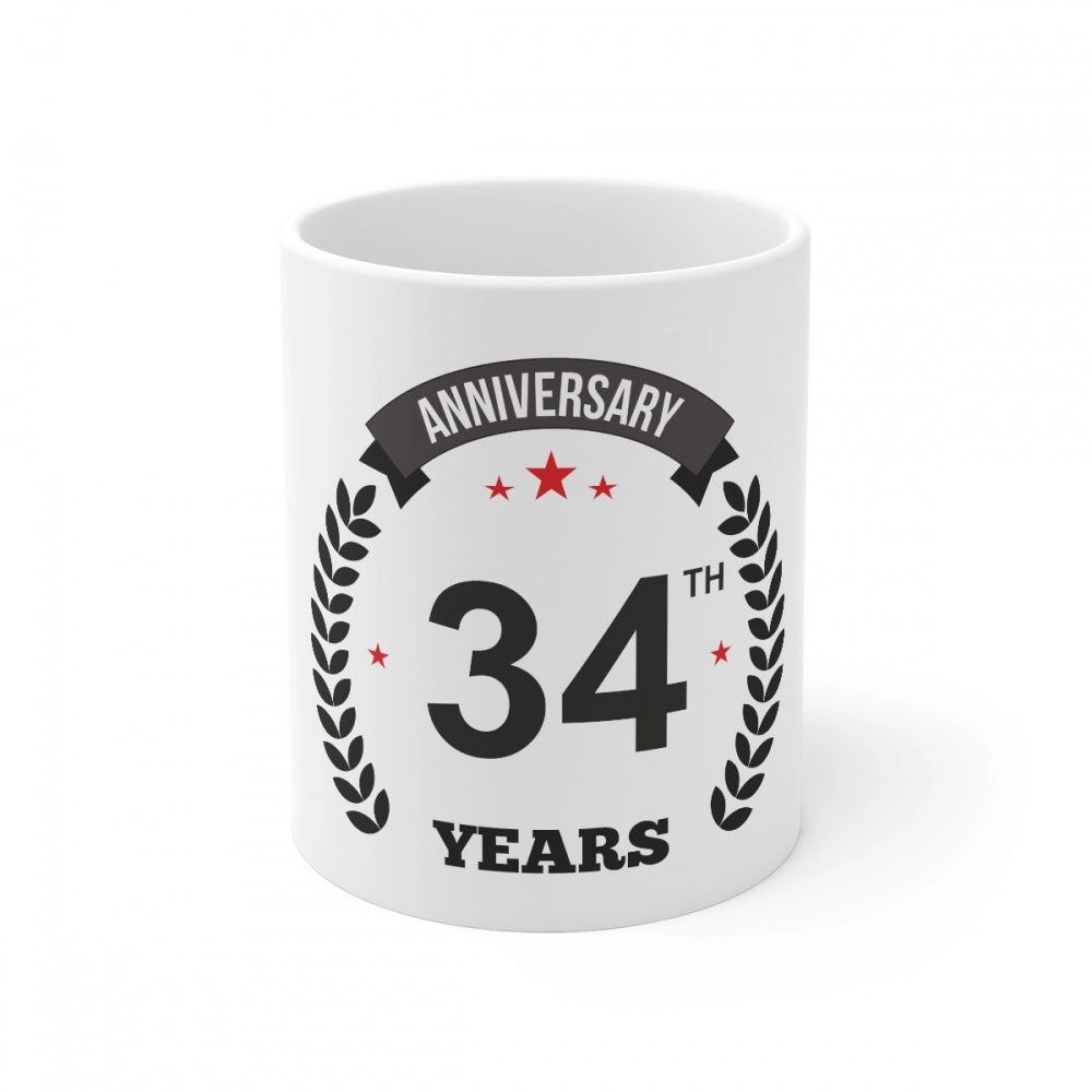 Aura Living Gear Ceramic 34th Anniversary Printed Coffee Mug (Color: White, Capacity:330ml)