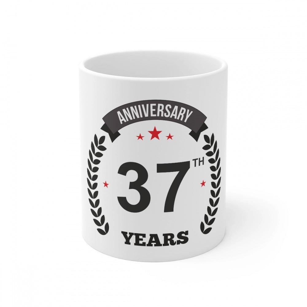 Aura Living Gear Ceramic 37th Anniversary Printed Coffee Mug (Color: White, Capacity:330ml)