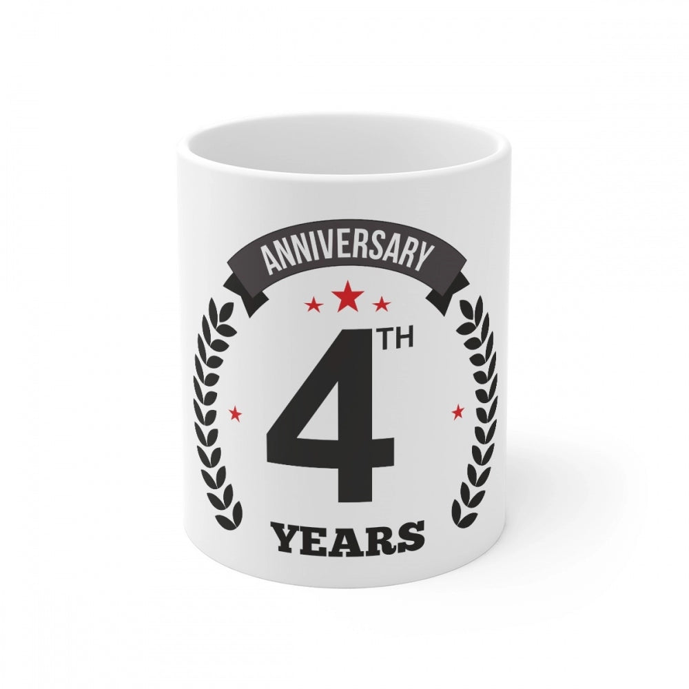 Aura Living Gear Ceramic 4th Anniversary Printed Coffee Mug (Color: White, Capacity:330ml)