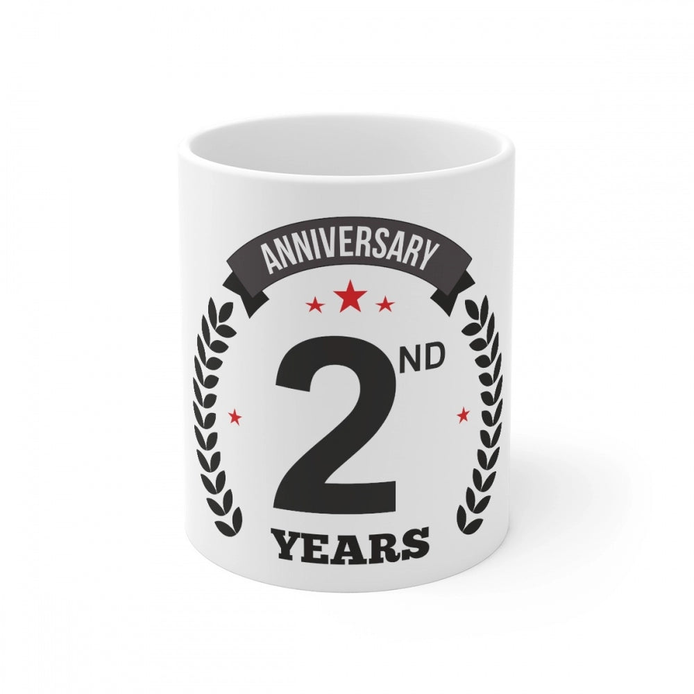 Aura Living Gear Ceramic 2nd Anniversary Printed Coffee Mug (Color: White, Capacity:330ml)
