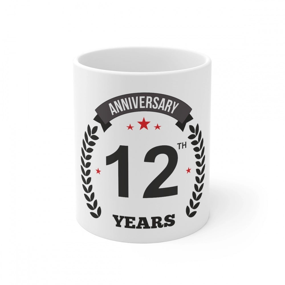 Aura Living Gear Ceramic 12th Anniversary Printed Coffee Mug (Color: White, Capacity:330ml)