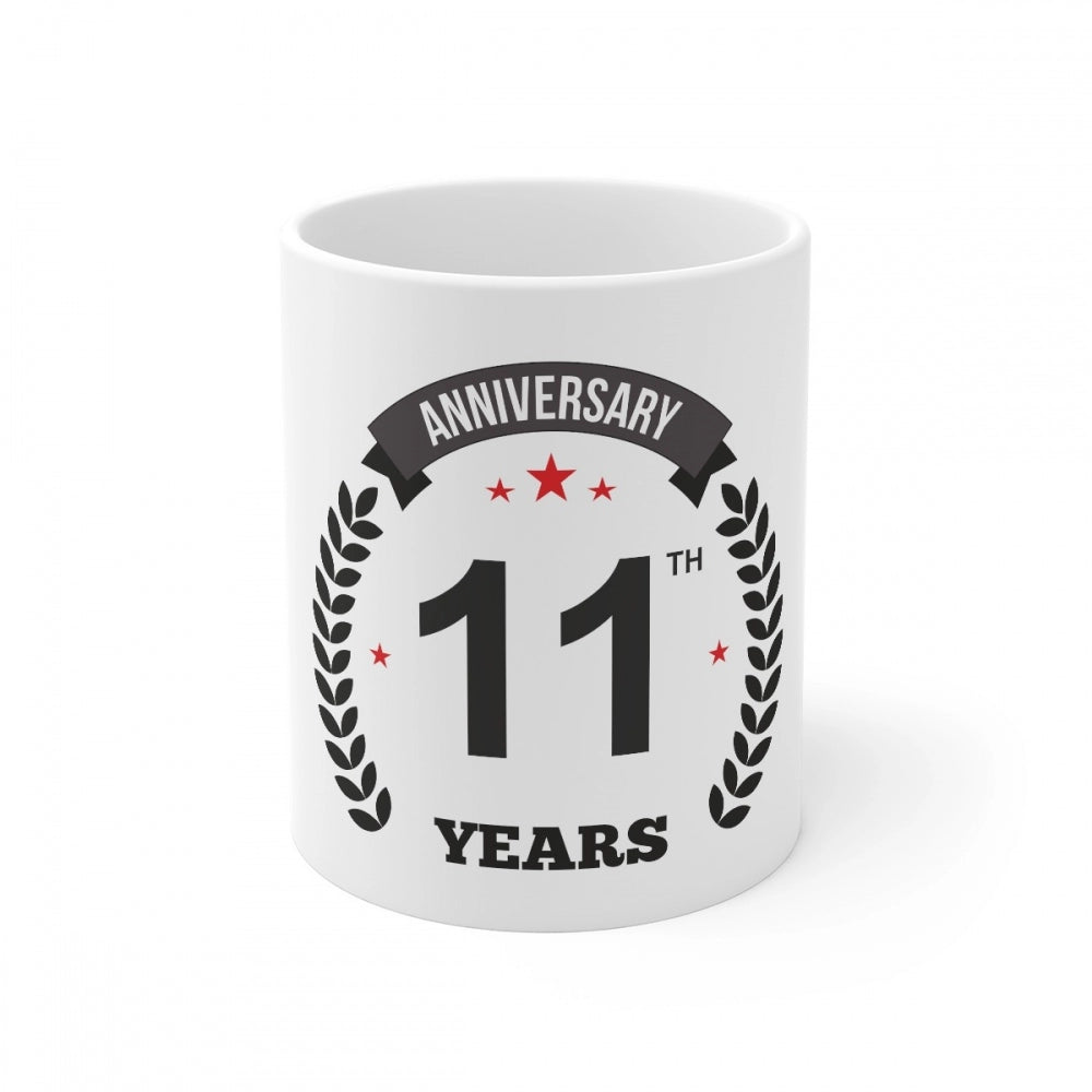 Aura Living Gear Ceramic 11th Anniversary Printed Coffee Mug (Color: White, Capacity:330ml)