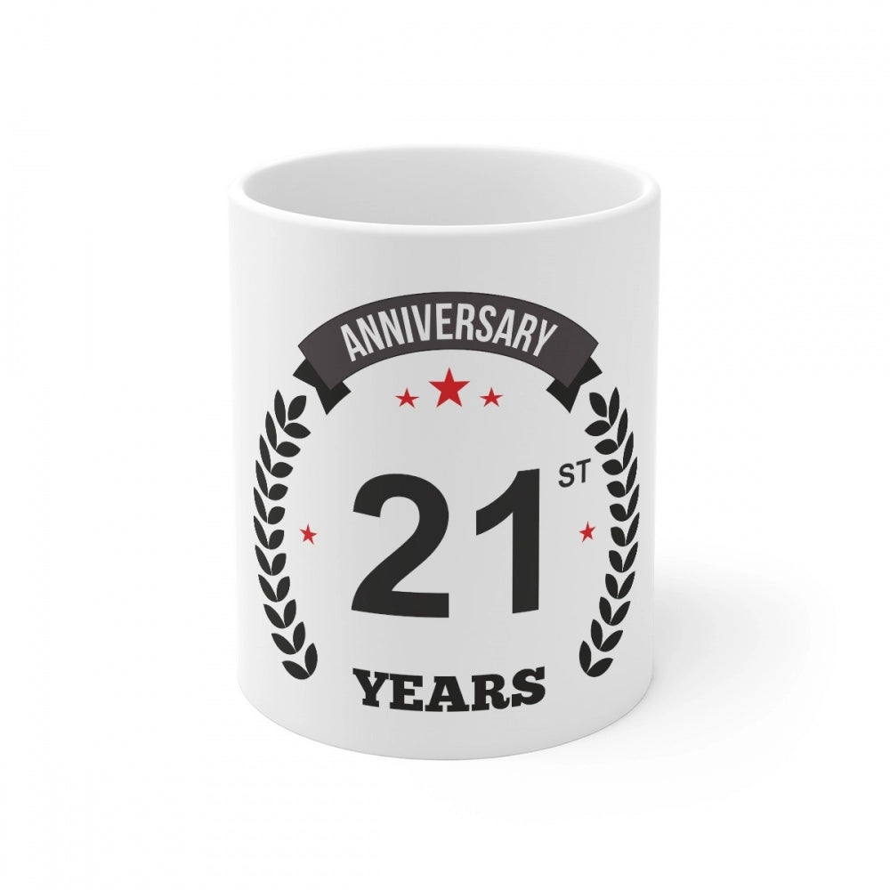 Aura Living Gear Ceramic 21st Anniversary Printed Coffee Mug (Color: White, Capacity:330ml)