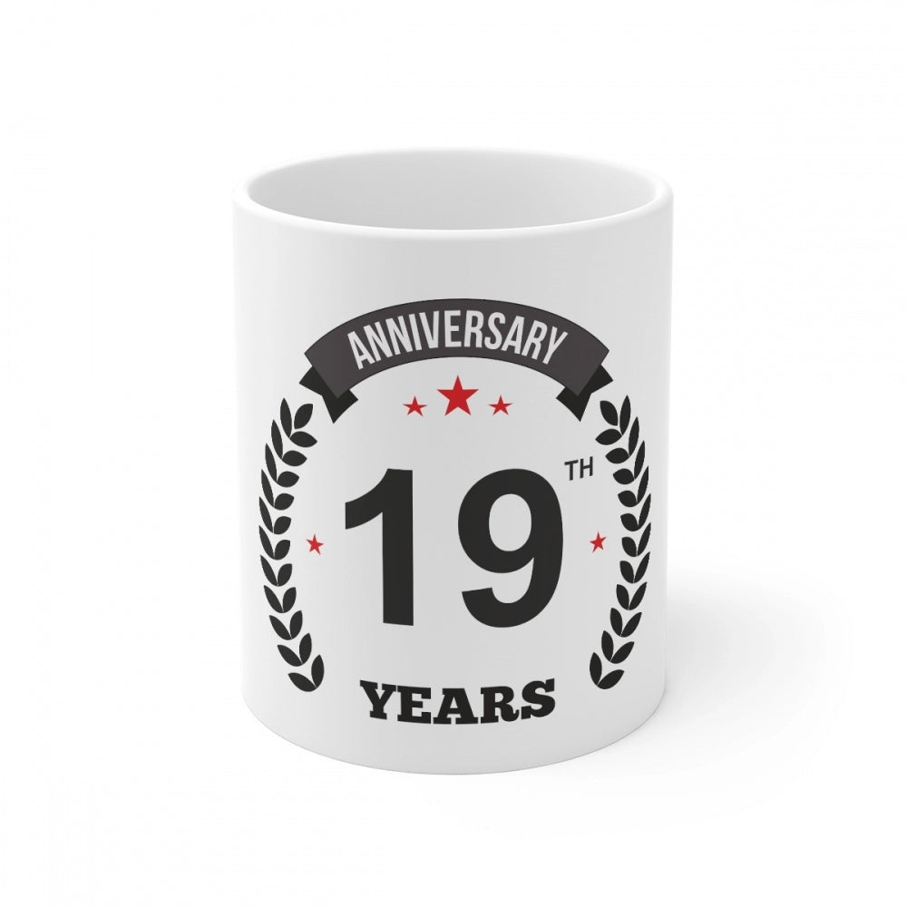 Aura Living Gear Ceramic 19th Anniversary Printed Coffee Mug (Color: White, Capacity:330ml)