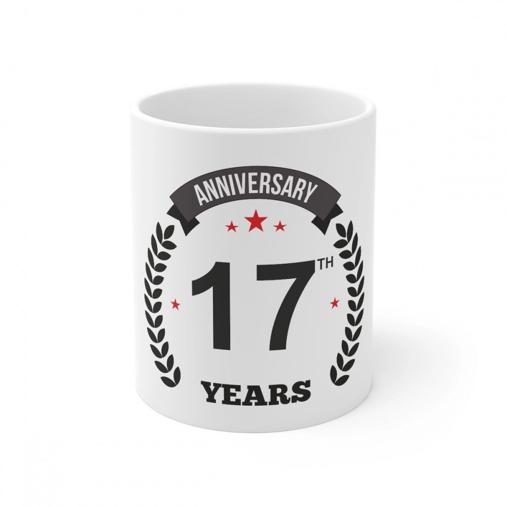 Aura Living Gear Ceramic 17th Anniversary Printed Coffee Mug (Color: White, Capacity:330ml)