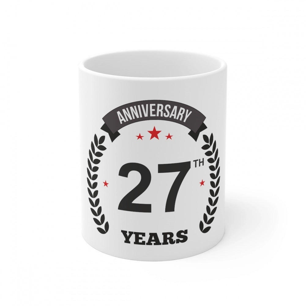 Aura Living Gear Ceramic 27th Anniversary Printed Coffee Mug (Color: White, Capacity:330ml)