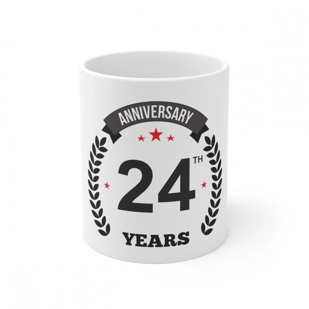 Aura Living Gear Ceramic 24th Anniversary Printed Coffee Mug (Color: White, Capacity:330ml)