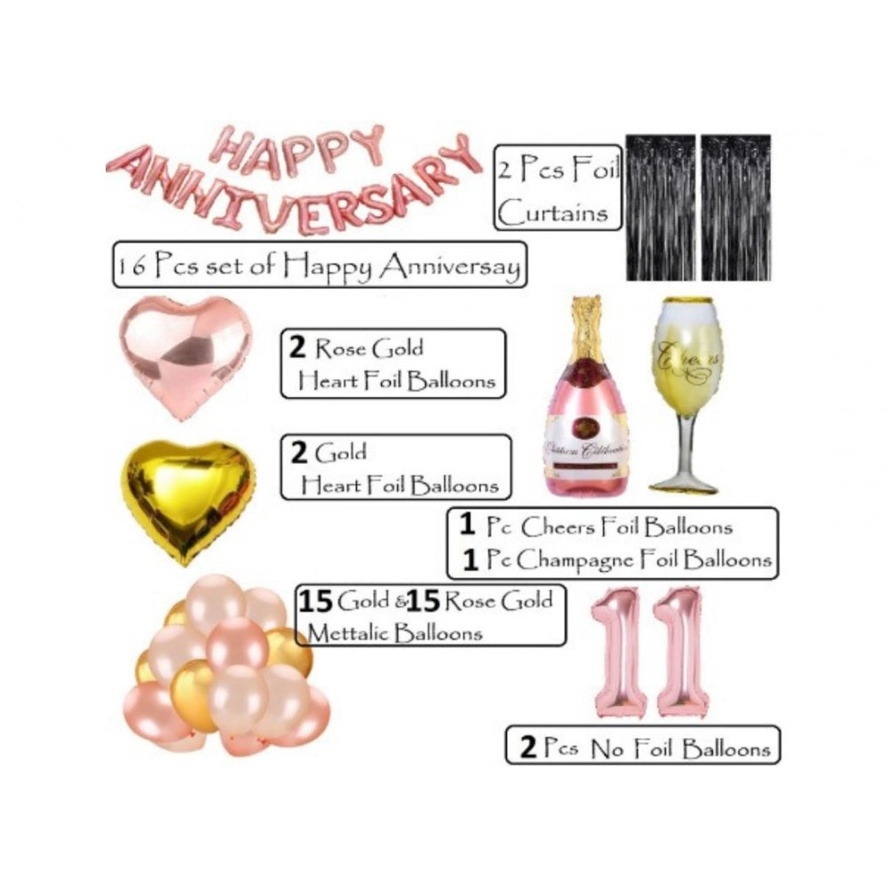 Aura Living Gear 11Th Anniversary Rose Gold Foil Balloons With Happy Decoration Items Set (Rose Gold)