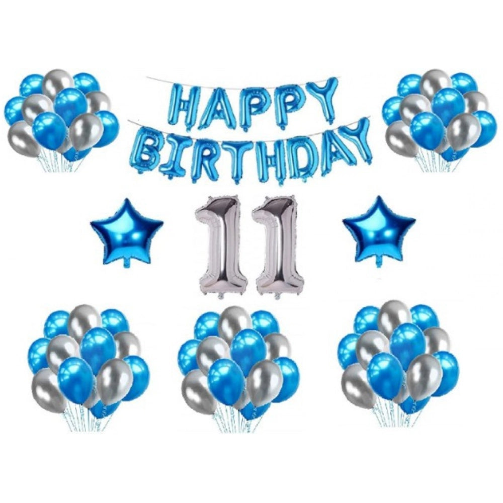 Aura Living Gear 11Th Happy Birthday Decoration Combo With Foil And Star Balloons (Blue, Silver)