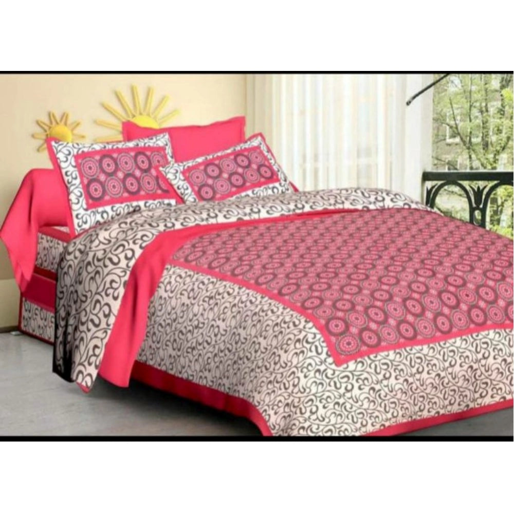 Aura Living Gear Cotton Printed Queen Size Bedsheet With 2 Pillow Covers (Pink, 90x100 Inch)