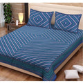 Aura Living Gear Cotton Printed Queen Size Bedsheet With 2 Pillow Covers (Blue, 90x100 Inch)