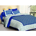 Aura Living Gear Cotton Printed Queen Size Bedsheet With 2 Pillow Covers (Blue, 90x100 Inch)