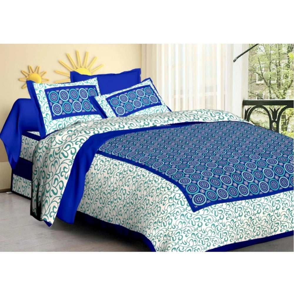 Aura Living Gear Cotton Printed Queen Size Bedsheet With 2 Pillow Covers (Blue, 90x100 Inch)