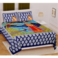 Aura Living Gear Cotton Printed Queen Size Bedsheet With 2 Pillow Covers (Blue, 90x100 Inch)