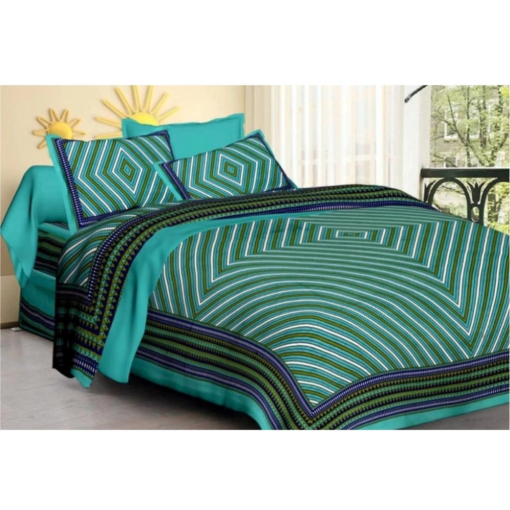 Aura Living Gear Cotton Printed Queen Size Bedsheet With 2 Pillow Covers (Green, 90x100 Inch)