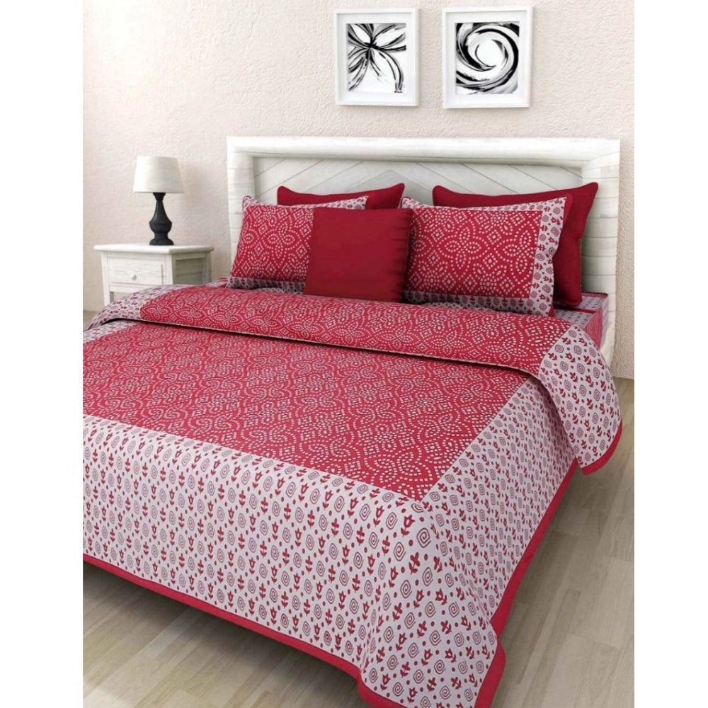 Aura Living Gear Cotton Printed Queen Size Bedsheet With 2 Pillow Covers (Pink, 90x100 Inch)