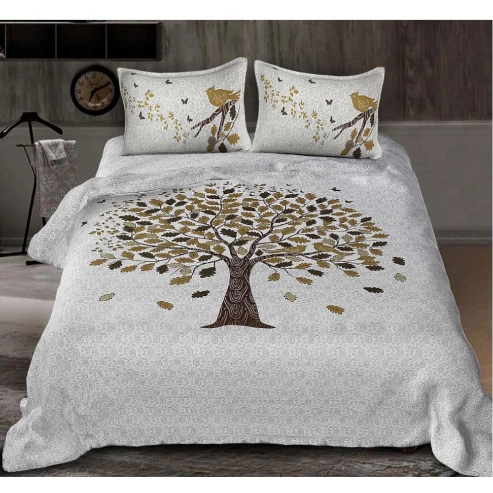 Aura Living Gear Cotton Printed Queen Size Bedsheet With 2 Pillow Covers (White, 90x100 Inch)