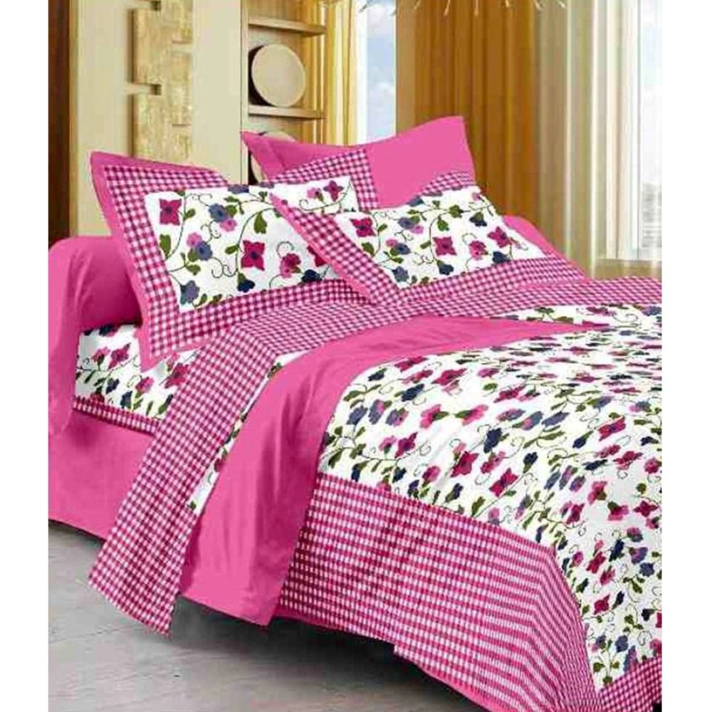 Aura Living Gear Cotton Printed Queen Size Bedsheet With 2 Pillow Covers (Pink, 90x100 Inch)
