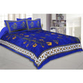 Aura Living Gear Cotton Printed Queen Size Bedsheet With 2 Pillow Covers (Blue, 90x100 Inch)